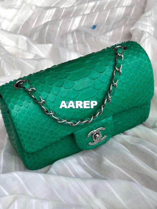 Replica Chanel Python Small 20cm Classic Flap Bag Green 6