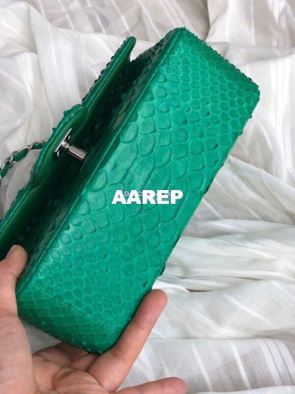 Replica Chanel Python Small 20cm Classic Flap Bag Green 8