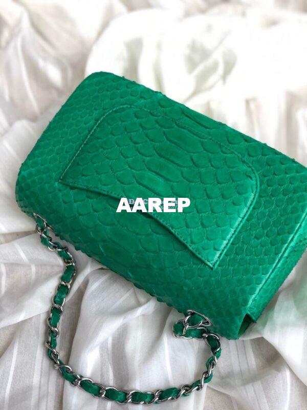 Replica Chanel Python Small 20cm Classic Flap Bag Green 9