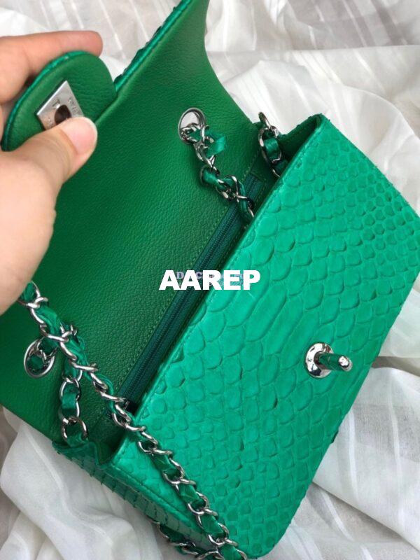 Replica Chanel Python Small 20cm Classic Flap Bag Green 10