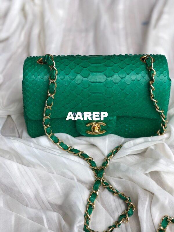Replica Chanel Python Small 20cm Classic Flap Bag Green 12