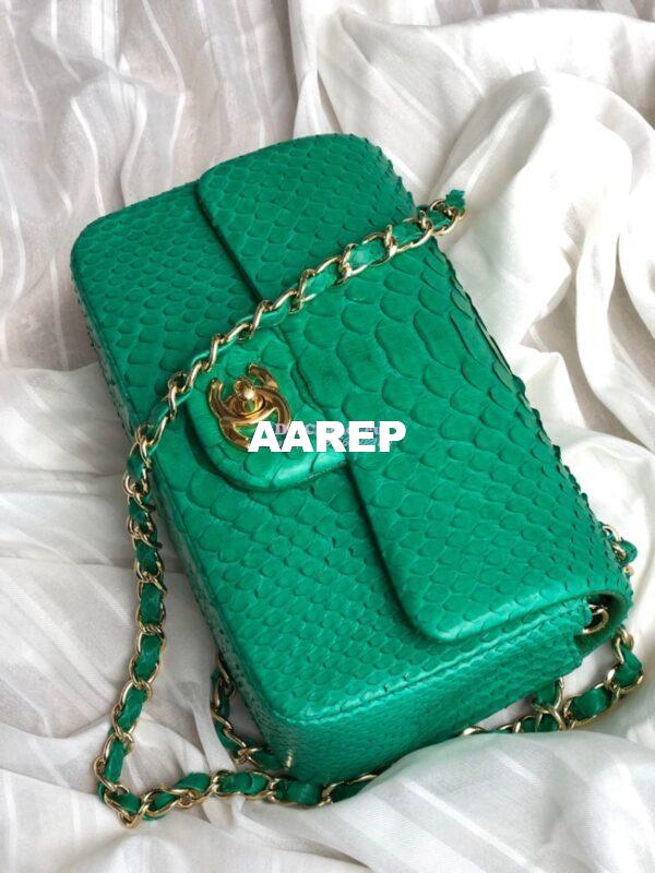 Replica Chanel Python Small 20cm Classic Flap Bag Green 13