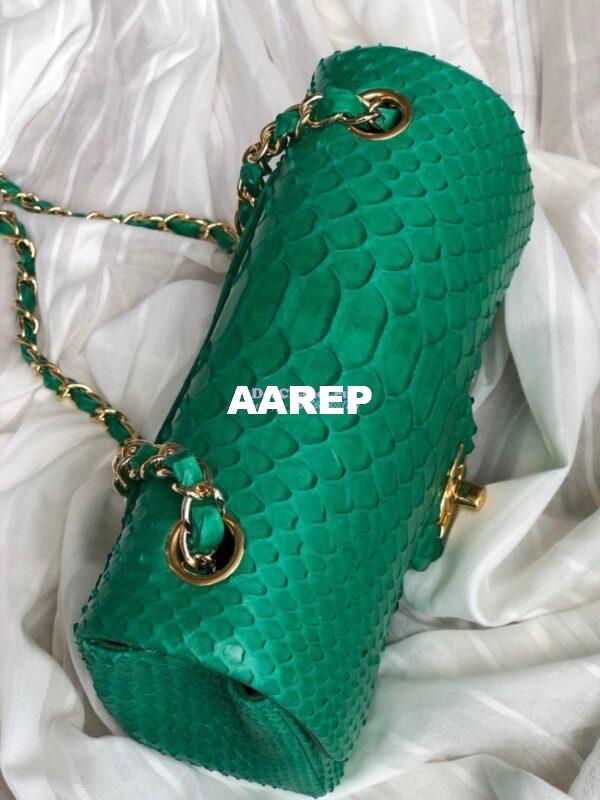 Replica Chanel Python Small 20cm Classic Flap Bag Green 14