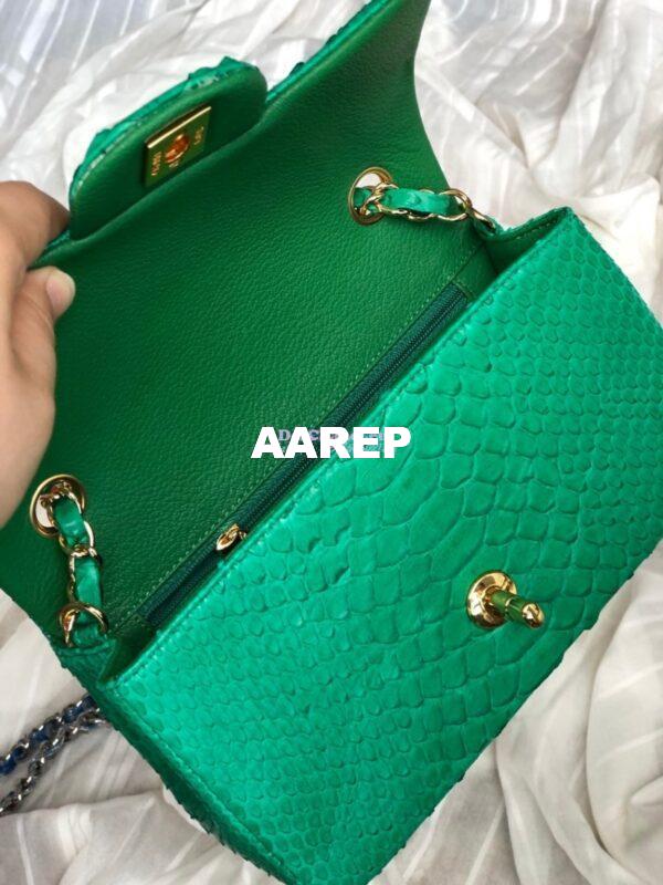 Replica Chanel Python Small 20cm Classic Flap Bag Green 15