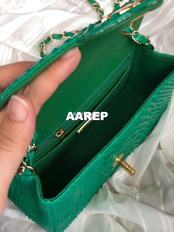 Replica Chanel Python Small 20cm Classic Flap Bag Green 16