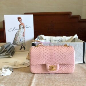 Replica Chanel Python Small 20cm Classic Flap Bag Light Pink