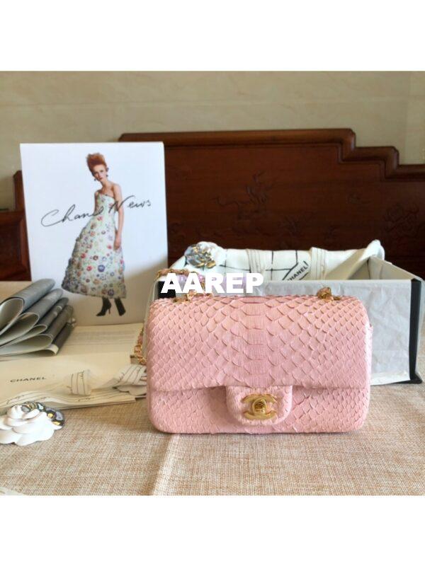 Replica Chanel Python Small 20cm Classic Flap Bag Light Pink 3