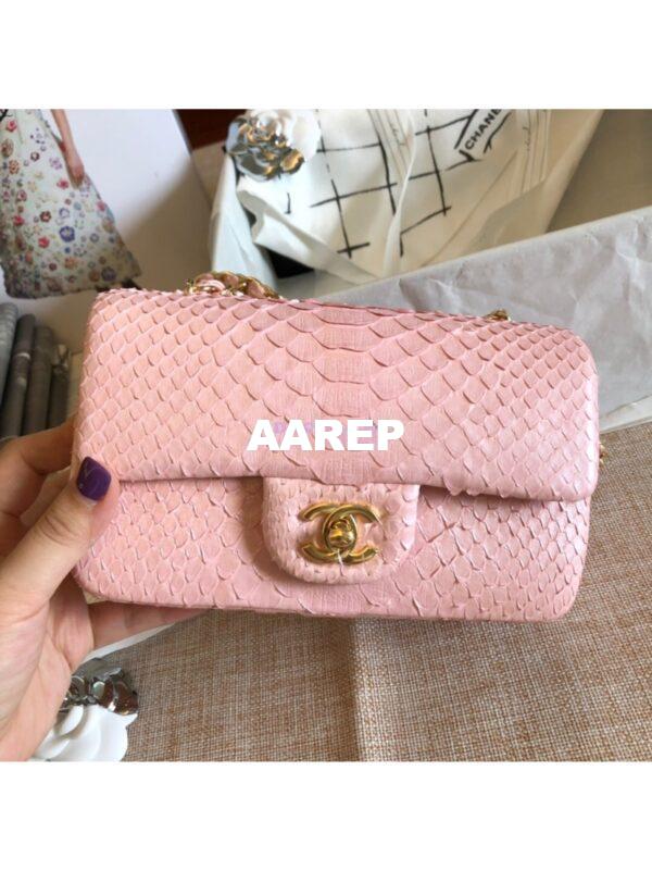Replica Chanel Python Small 20cm Classic Flap Bag Light Pink 4