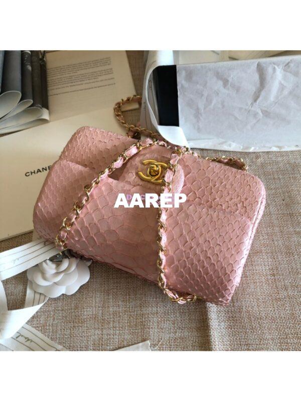 Replica Chanel Python Small 20cm Classic Flap Bag Light Pink 5
