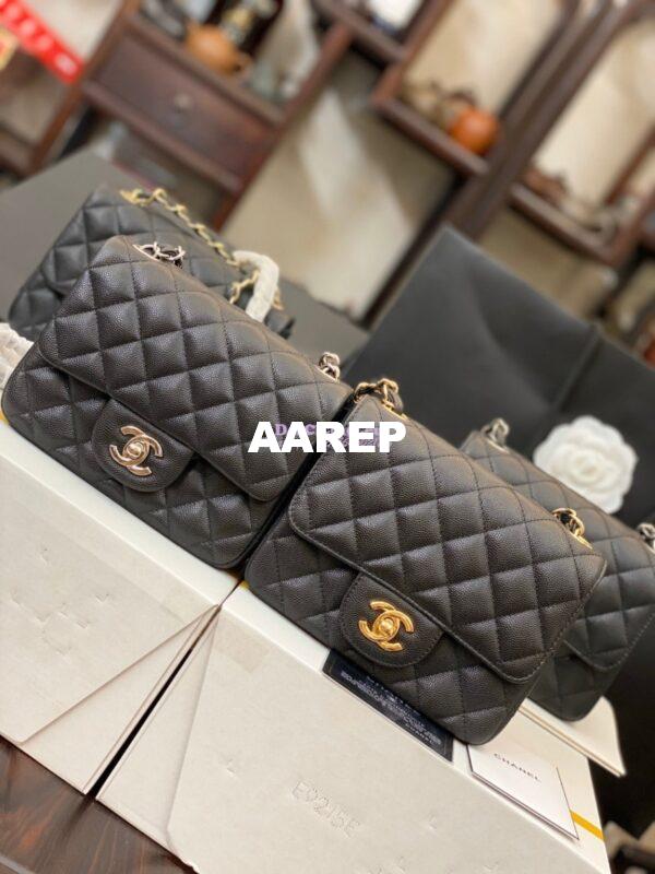 Replica Chanel Quilted Mini Classic Flap Bag Tiny Grainy Caviar Black