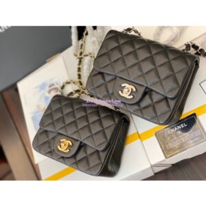 Replica Chanel Quilted Mini Classic Flap Bag Tiny Grainy Caviar Black 2