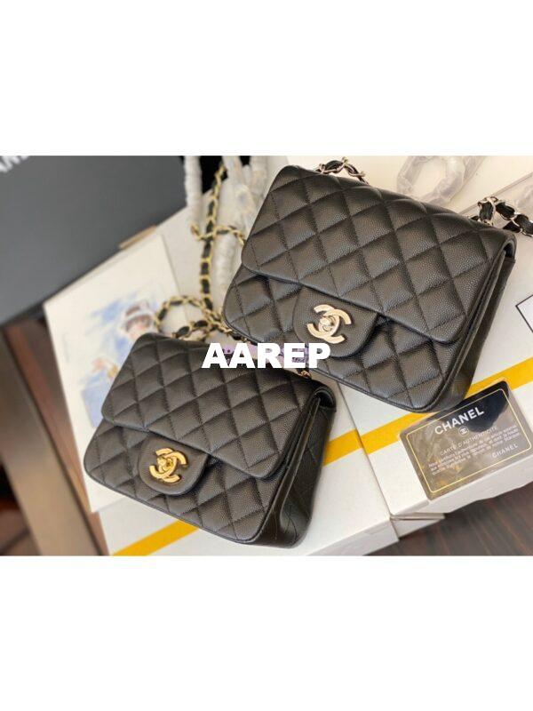 Replica Chanel Quilted Mini Classic Flap Bag Tiny Grainy Caviar Black 2