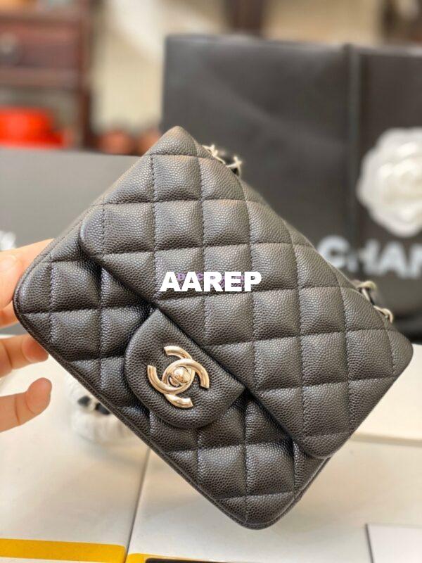 Replica Chanel Quilted Mini Classic Flap Bag Tiny Grainy Caviar Black 3
