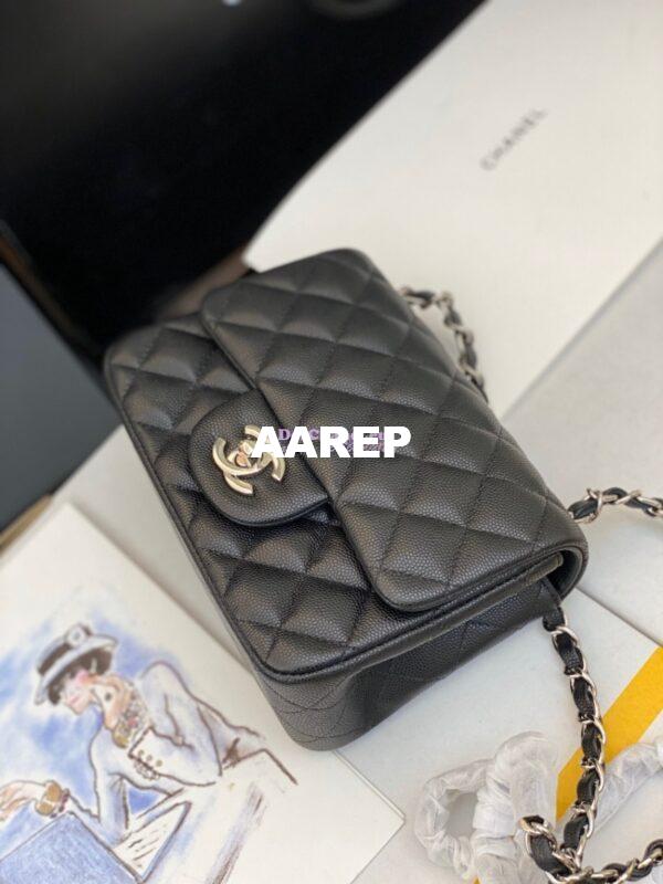 Replica Chanel Quilted Mini Classic Flap Bag Tiny Grainy Caviar Black 4