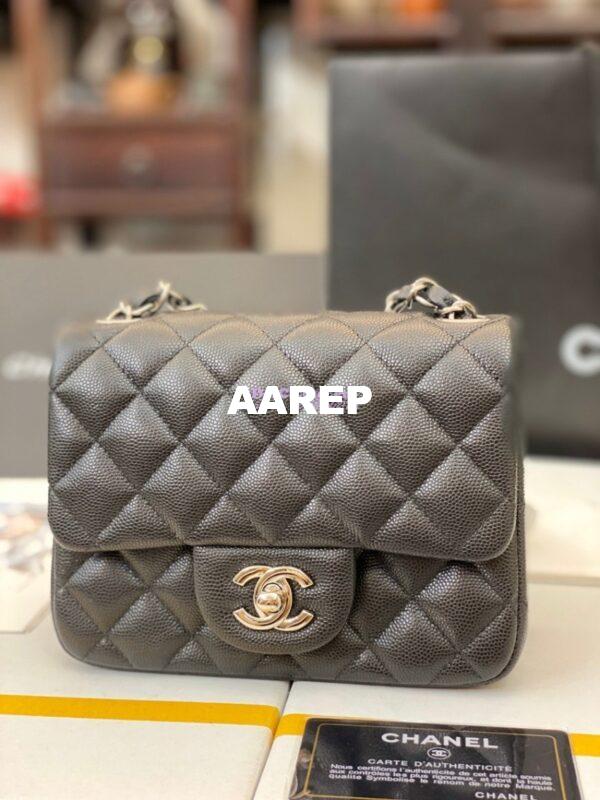 Replica Chanel Quilted Mini Classic Flap Bag Tiny Grainy Caviar Black 5