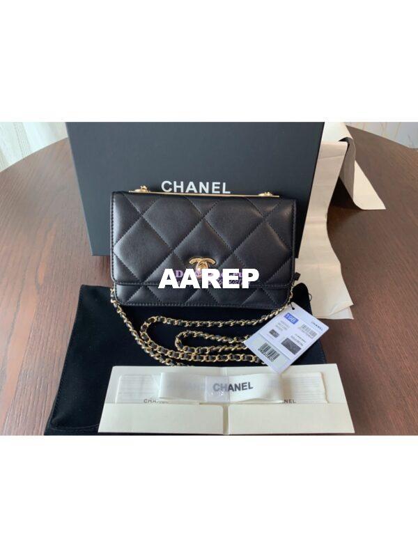 Replica Chanel Trendy CC Wallet On Chain WOC in Large Quilting Lambskin A80982 Black