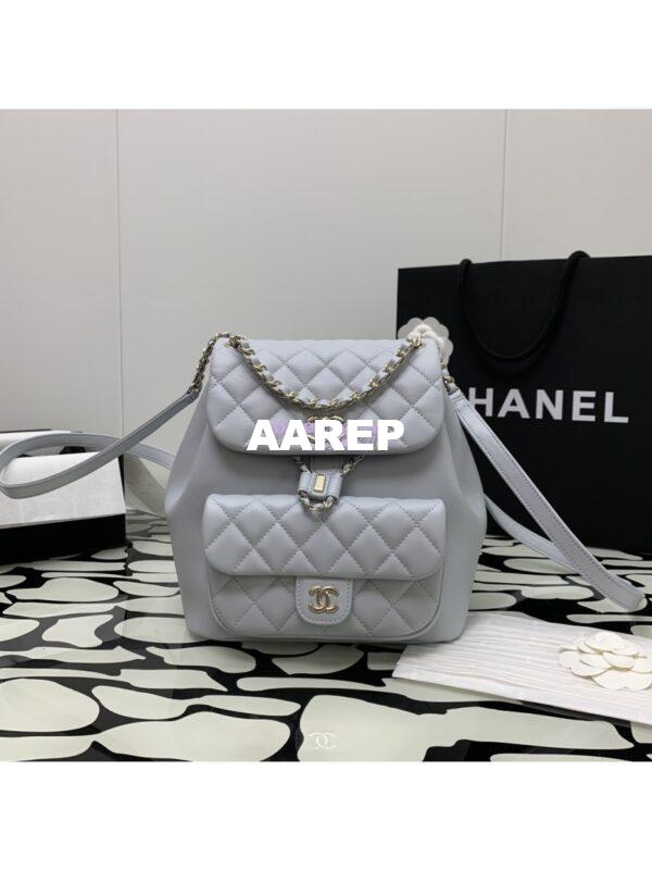 Replica Chanel 24P Large Duma Backpack in Calfskin AS3618 Grey 4