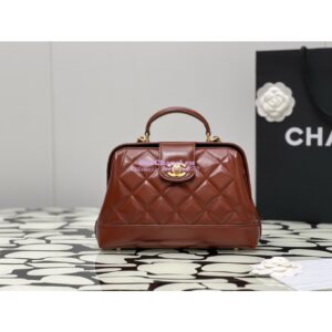 Replica Chanel 24P Shiny Lambskin Small Bag With Top Handle AS4959 Brown