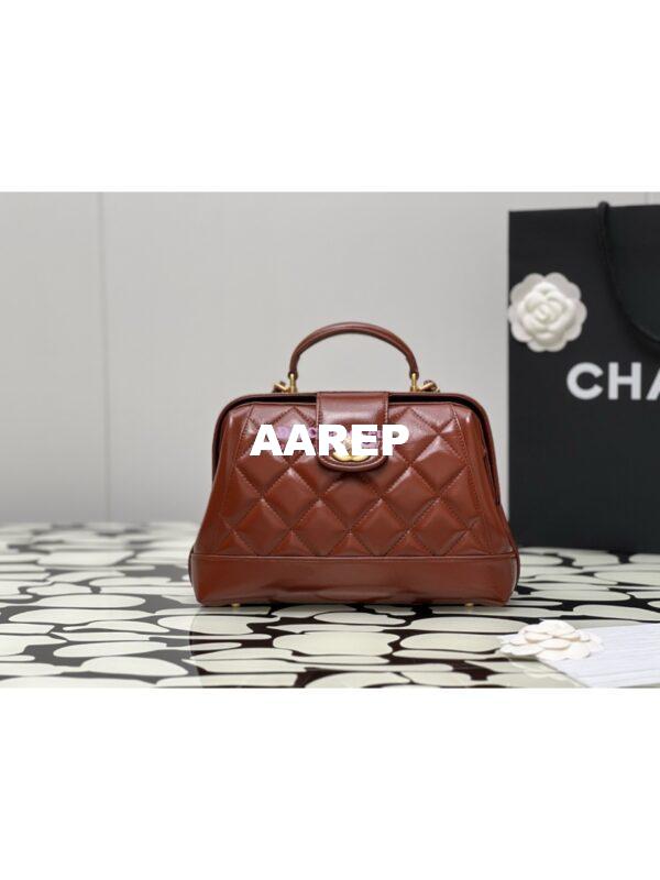 Replica Chanel 24P Shiny Lambskin Small Bag With Top Handle AS4959 Brown 3