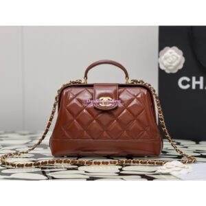 Replica Chanel 24P Shiny Lambskin Small Bag With Top Handle AS4959 Brown 2