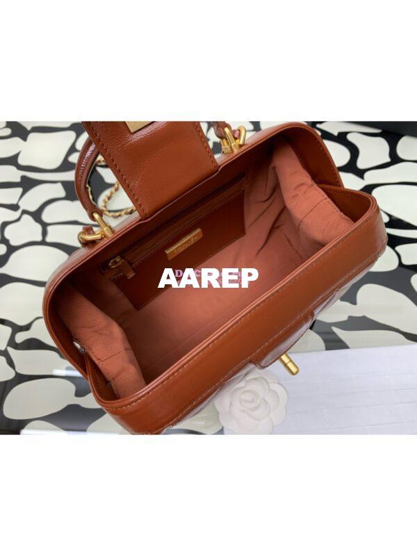 Replica Chanel 24P Shiny Lambskin Small Bag With Top Handle AS4959 Brown 6