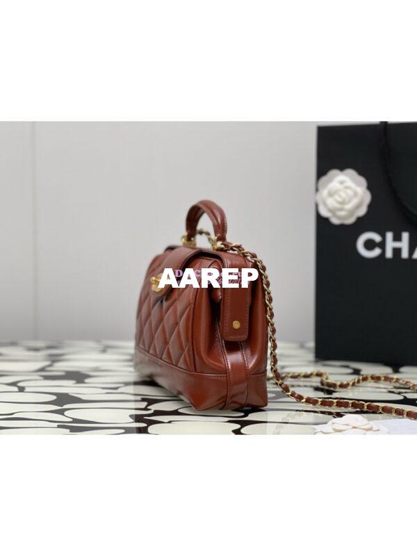Replica Chanel 24P Shiny Lambskin Small Bag With Top Handle AS4959 Brown 7