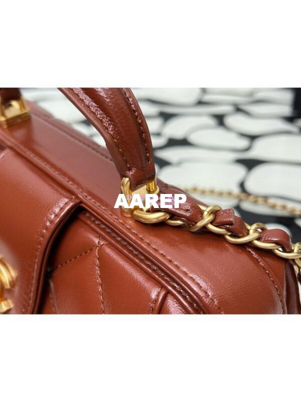 Replica Chanel 24P Shiny Lambskin Small Bag With Top Handle AS4959 Brown 8
