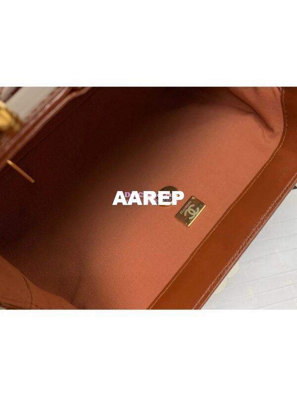 Replica Chanel 24P Shiny Lambskin Small Bag With Top Handle AS4959 Brown 9