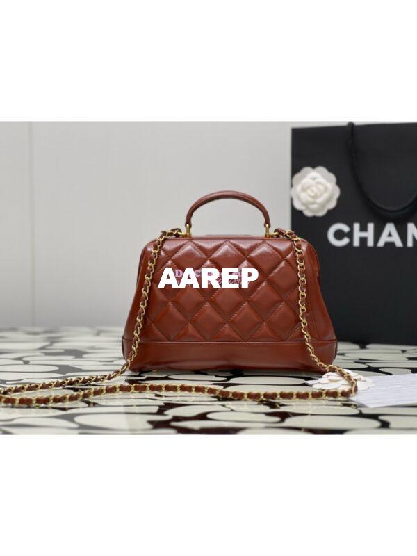 Replica Chanel 24P Shiny Lambskin Small Bag With Top Handle AS4959 Brown 10