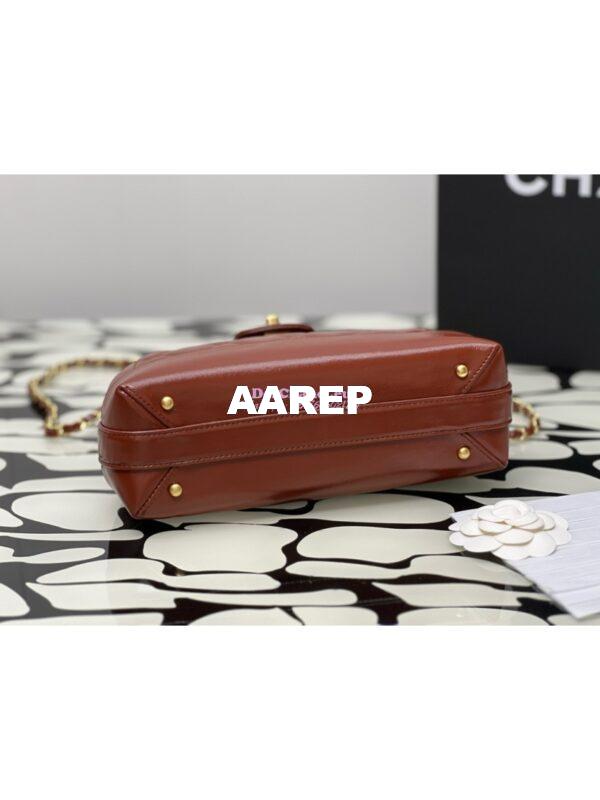 Replica Chanel 24P Shiny Lambskin Small Bag With Top Handle AS4959 Brown 11