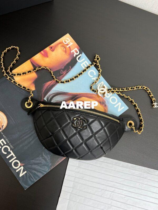 Replica Chanel 24SS Waist Bag in Shiny Lambskin and Enamel AP4113 Black 3