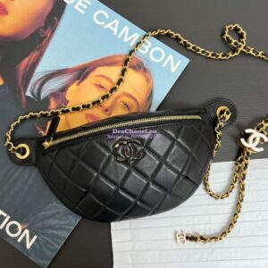 Replica Chanel 24SS Waist Bag in Shiny Lambskin and Enamel AP4113 Black 2