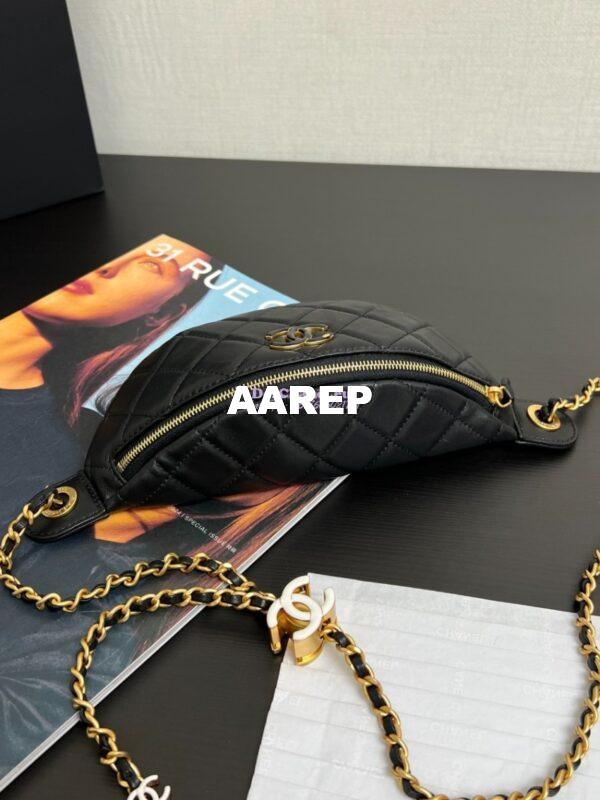 Replica Chanel 24SS Waist Bag in Shiny Lambskin and Enamel AP4113 Black 5