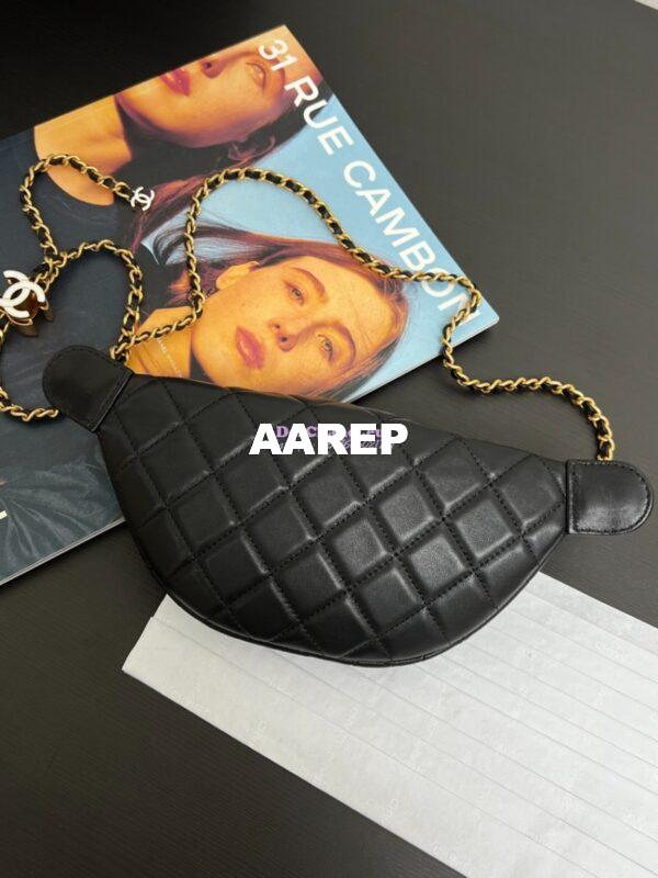 Replica Chanel 24SS Waist Bag in Shiny Lambskin and Enamel AP4113 Black 11