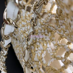 Replica Chanel 24P Small Tote Raffia Effect Braided AS4714 Beige & White 2