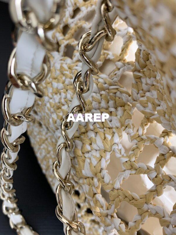 Replica Chanel 24P Small Tote Raffia Effect Braided AS4714 Beige & White 4