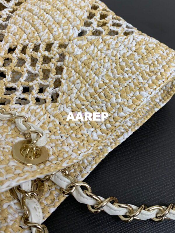 Replica Chanel 24P Small Tote Raffia Effect Braided AS4714 Beige & White 6