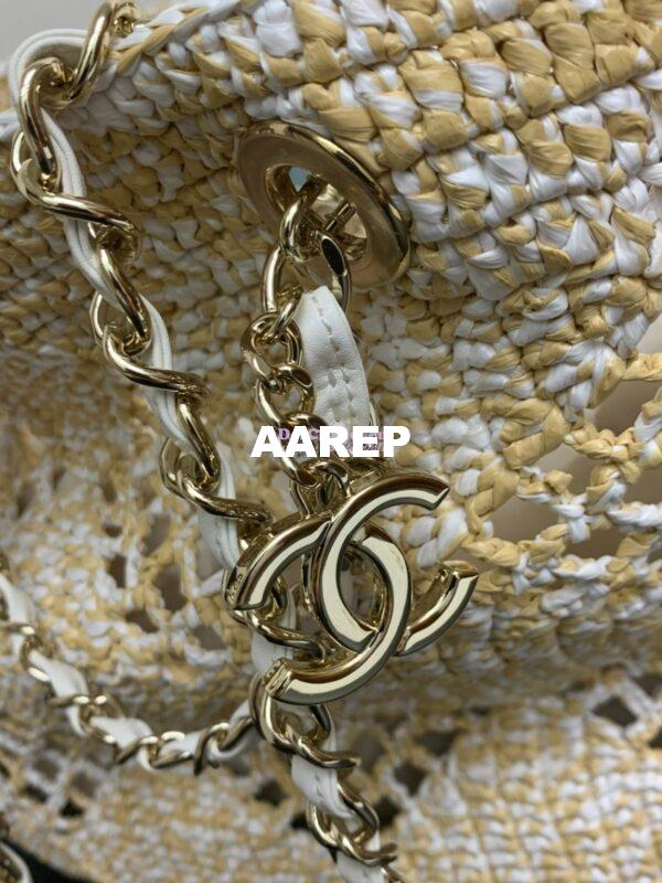 Replica Chanel 24P Small Tote Raffia Effect Braided AS4714 Beige & White 7