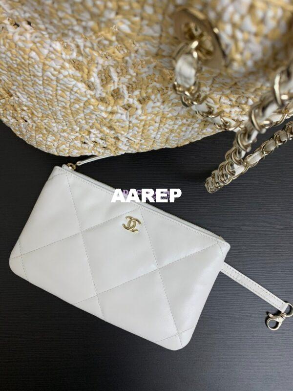 Replica Chanel 24P Small Tote Raffia Effect Braided AS4714 Beige & White 8