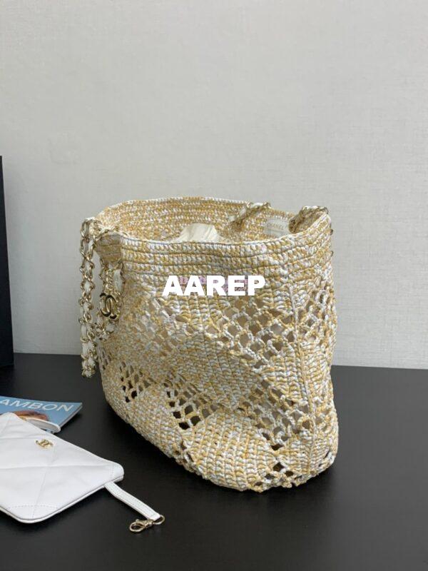 Replica Chanel 24P Small Tote Raffia Effect Braided AS4714 Beige & White 9