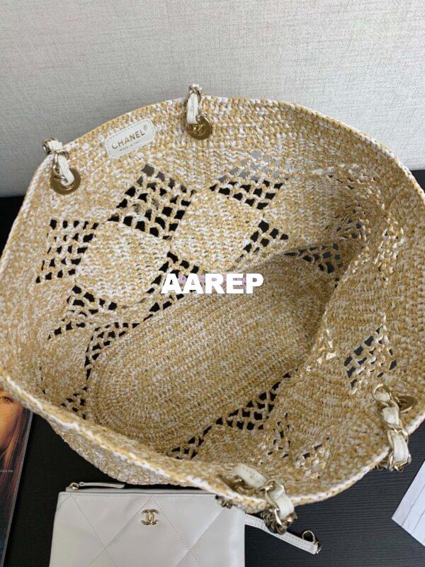 Replica Chanel 24P Small Tote Raffia Effect Braided AS4714 Beige & White 10