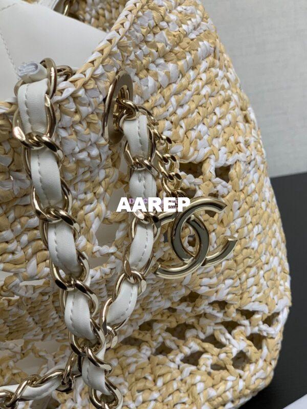 Replica Chanel 24P Small Tote Raffia Effect Braided AS4714 Beige & White 14