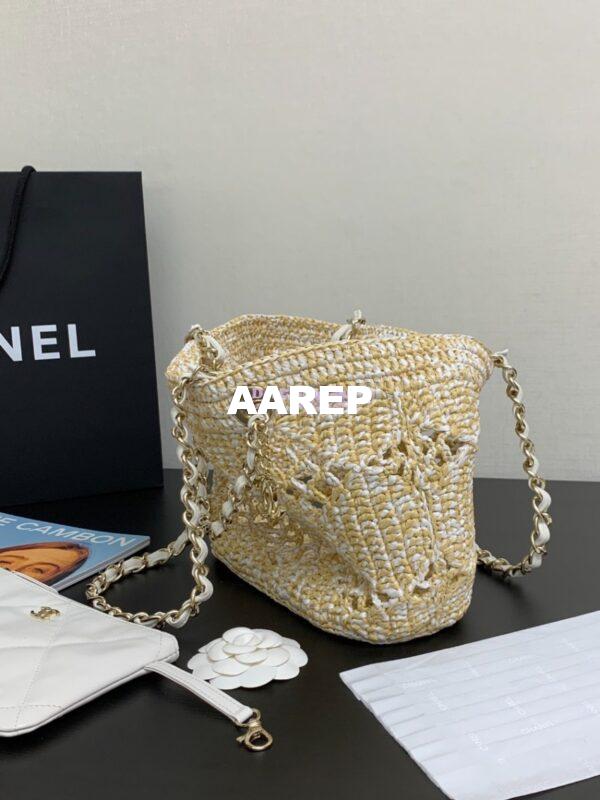 Replica Chanel 24P Small Tote Raffia Effect Braided AS4714 Beige & White 15