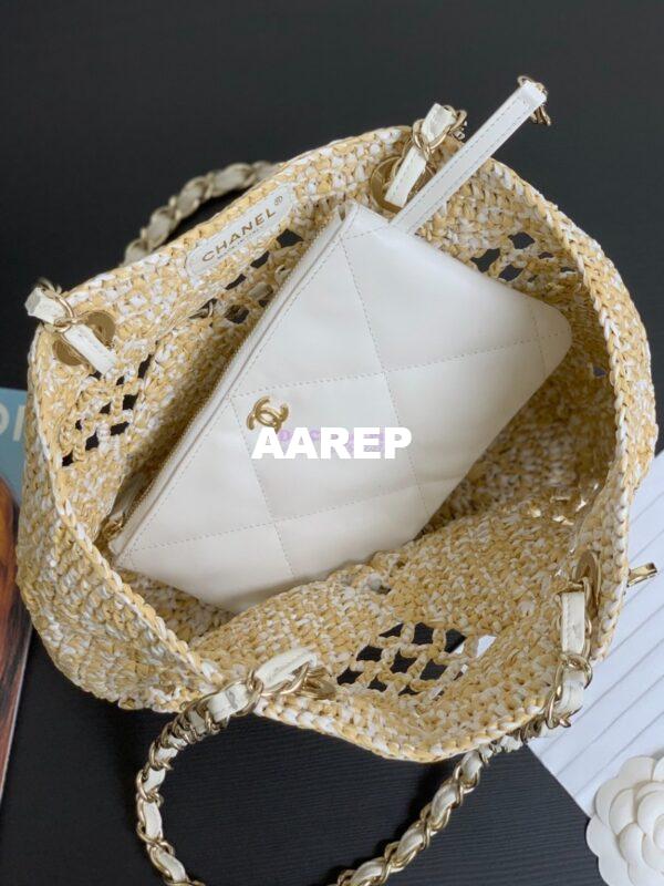 Replica Chanel 24P Small Tote Raffia Effect Braided AS4714 Beige & White 17