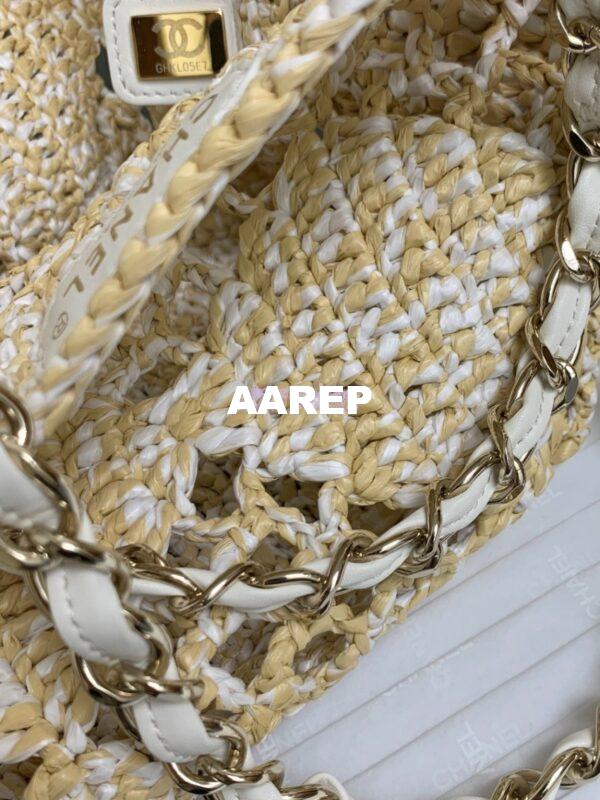 Replica Chanel 24P Small Tote Raffia Effect Braided AS4714 Beige & White 18