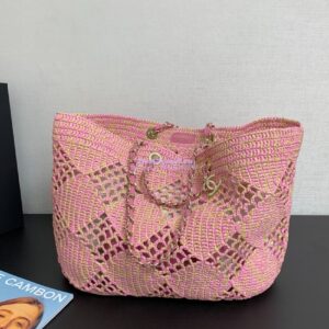Replica Chanel 24P Small Tote Raffia Effect Braided AS4714 Beige & Pink
