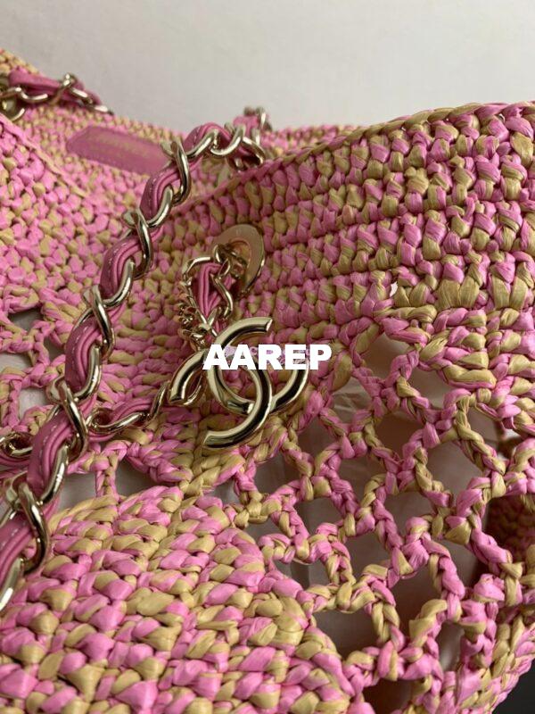 Replica Chanel 24P Small Tote Raffia Effect Braided AS4714 Beige & Pink 5