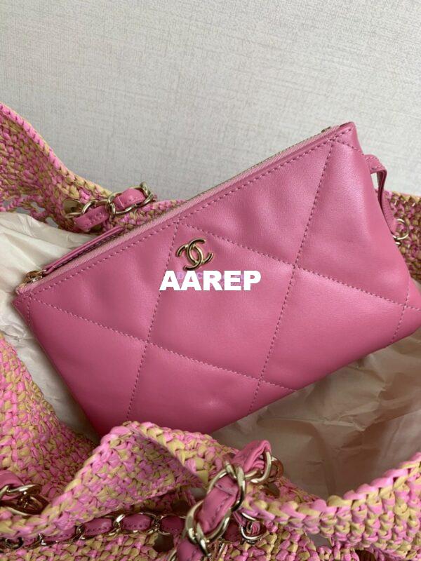 Replica Chanel 24P Small Tote Raffia Effect Braided AS4714 Beige & Pink 6