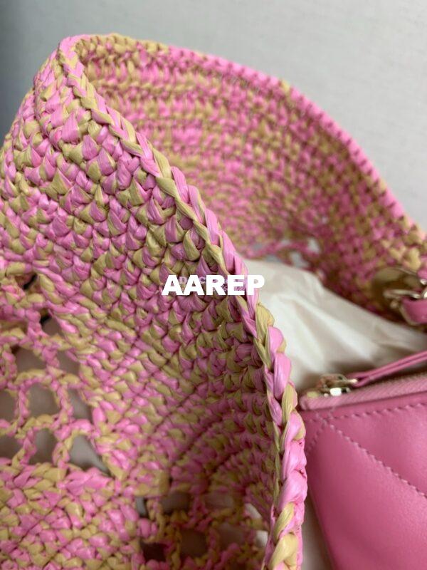 Replica Chanel 24P Small Tote Raffia Effect Braided AS4714 Beige & Pink 7