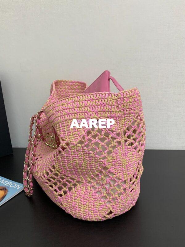 Replica Chanel 24P Small Tote Raffia Effect Braided AS4714 Beige & Pink 8